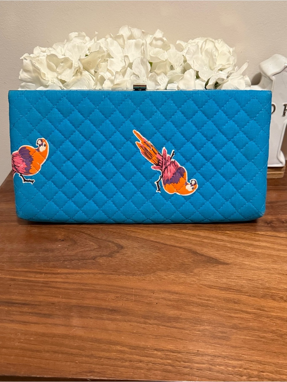 Quilted Clutch with Colorful Parrot Motif
